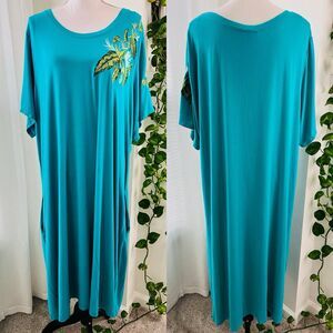 Catherines Blue Floral Embroidered Oversize Soft Comfy Cozy Dress -Plus 3X 26/28